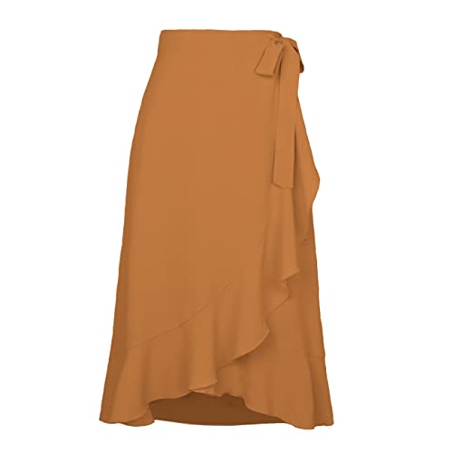Kuukaas Wickelrock Damen Lang Boho Midirock Ruffle Hohe Taille für Plage Strand Urlaub Khaki S von Kuukaas