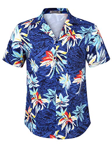 Kuulee Hawaii Hemd Männer Hawaii Hemden Hawaiihemd Sommer Kurzarm Aloha Hemd Herren Freizeithemd Strand Casual,Hawaii Hemd Herren Blumen-Blau01 M von Kuulee