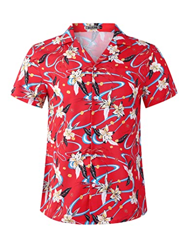 Kuulee Hawaii Hemd Männer Hawaii Hemden Hawaiihemd Sommer Kurzarm Aloha Hemd Herren Freizeithemd Strand Casual,Hawaii Hemd Herren Blumen-Rot M von Kuulee