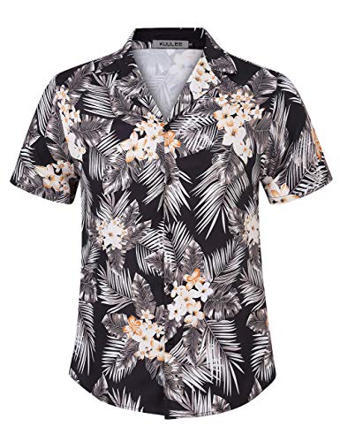 Kuulee Hawaii Hemd Männer Hawaii Hemden Hawaiihemd Sommer Kurzarm Aloha Hemd Herren Freizeithemd Strand Casual,Hawaii Hemd Herren Blumen-Schwarz01 L von Kuulee