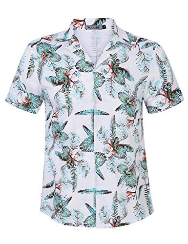 Kuulee Hawaii Hemd Männer Hawaii Hemden Hawaiihemd Sommer Kurzarm Aloha Hemd Herren Freizeithemd Strand Casual,Hawaii Hemd Herren Blumen-Weiß01 L von Kuulee