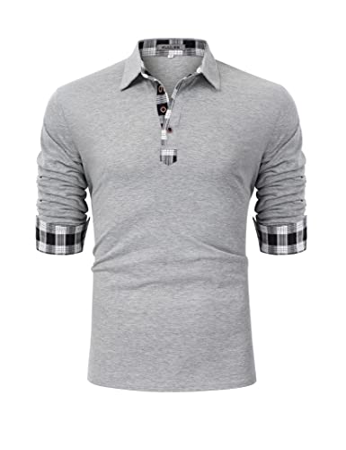 Kuulee Herren Hemd Langarm Freizeithemd Poloshirt Regular Fit Einfarbig Freizeit Basic Polohemd für Männer Grau S von Kuulee