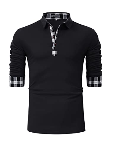 Kuulee Herren Hemd Langarm Freizeithemd Poloshirt Regular Fit Einfarbig Freizeit Basic Polohemd für Männer Schwarz S von Kuulee