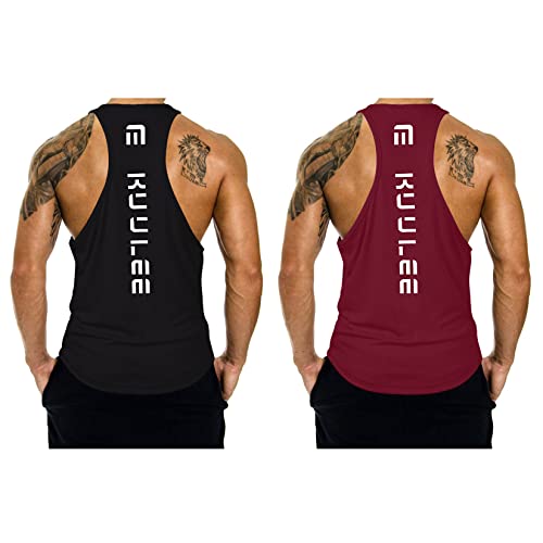 Kuulee Herren Tank Top Stringer Fitness Sportshirt Schnell Trocknende Funktionelle Trainingsshirt Muskelshirt für Training Gym Fitness & Bodybuilding 2PCS Schwarz+Weinrot Schwarz+Weinrot M von Kuulee