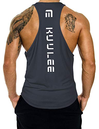 Kuulee Herren Tank Top Stringer Fitness Sportshirt Schnell Trocknende Funktionelle Trainingsshirt Muskelshirt für Training Gym Fitness & Bodybuilding Dunkelgrau-1PCS L von Kuulee