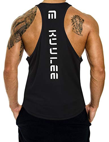 Kuulee Herren Tank Top Stringer Fitness Sportshirt Schnell Trocknende Funktionelle Trainingsshirt Muskelshirt für Training Gym Fitness & Bodybuilding Schwarz-1PCS L von Kuulee