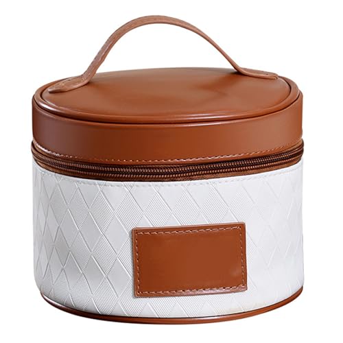 Kuuleyn Tragbare Kosmetiktasche, Reise-Make-up-Koffer, Organizer, Reise-Make-up-Tasche, PU-Kosmetiktasche, große Zylinder-Hautpflegetasche mit Griff für Damen, von Kuuleyn