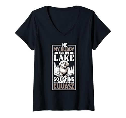 Damen Angeln und Kuvasz T-Shirt mit V-Ausschnitt Damen Angeln und Kuvasz T-Shirt mit V-Ausschnitt von Kuvasz Designs