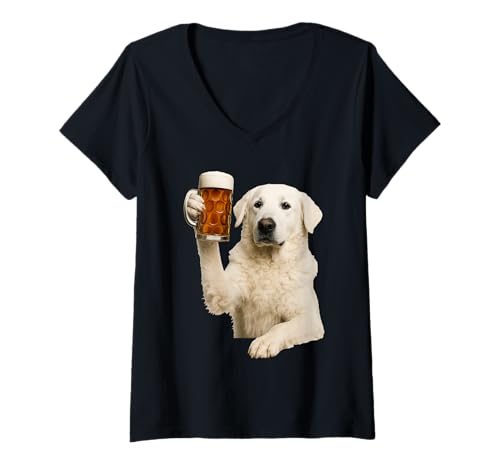 Damen Kuvasz Bier T-Shirt mit V-Ausschnitt Damen Kuvasz Bier T-Shirt mit V-Ausschnitt von Kuvasz Dog