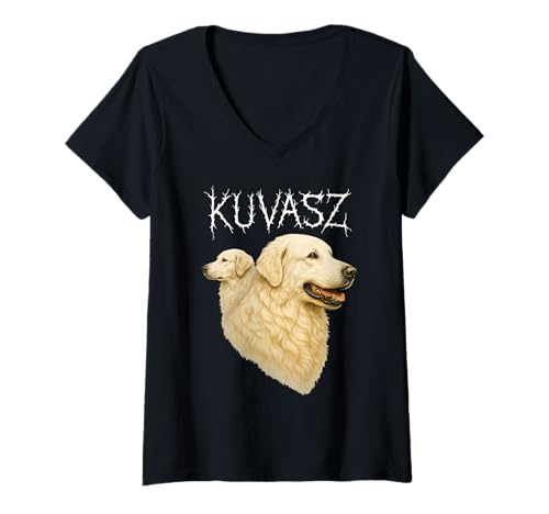 Damen Kuvasz T-Shirt mit V-Ausschnitt Damen Kuvasz T-Shirt mit V-Ausschnitt von Kuvasz Dog