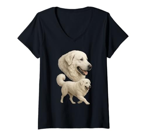 Damen Kuvasz T-Shirt mit V-Ausschnitt Damen Kuvasz T-Shirt mit V-Ausschnitt von Kuvasz Dog