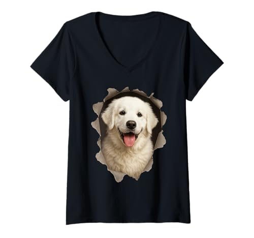 Damen Kuvasz T-Shirt mit V-Ausschnitt Damen Kuvasz T-Shirt mit V-Ausschnitt von Kuvasz Dog