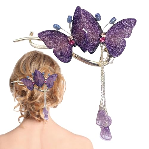 Kuxiptin Kristall-Schmetterlings-Haarklammern,Schmetterlings-Haarklammern | Clip für Frauen Elegante Haarnadel für Frauen,Rutschfeste Haarklammern, Strass-Quasten-Haarkette, verziert mit Strasssteinen von Kuxiptin