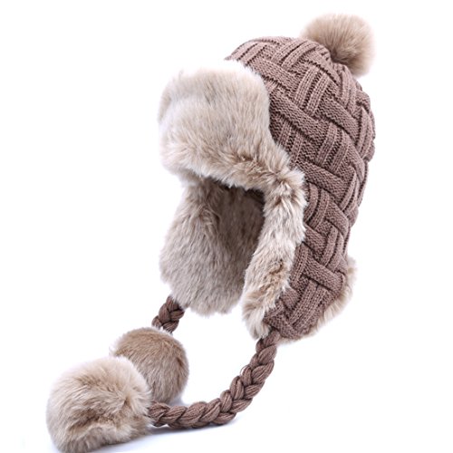 Kuyou Damen Winter Hut Ohrenschützer Trapper Warm Fellmütze (Braun) von KUYOU