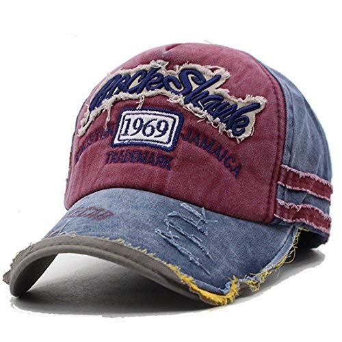 Kuyou Distressed Basecap Snapback Outdoor Baseball Kappe Mütze, Weinrot, Einheitsgröße von KUYOU