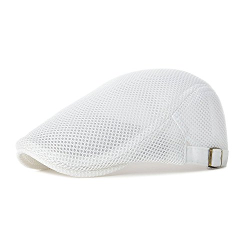 Kuyou Herren Schirmmütze Sommer Kappe Hut Schiebermütze Flatcap (Weiß) von KUYOU