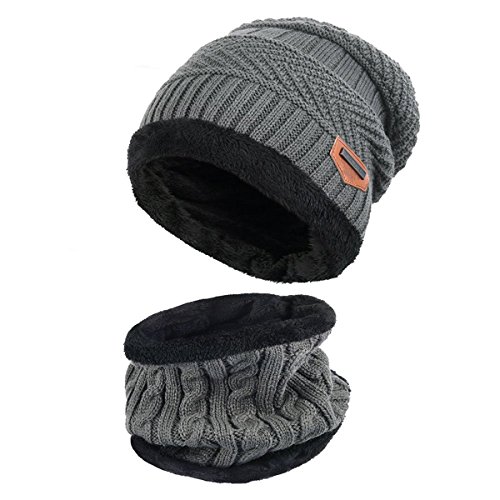 Kuyou Kinder Mütze Schal Jungen Mädchen Winter Hat Schlauchschal Set (Grau) von KUYOU