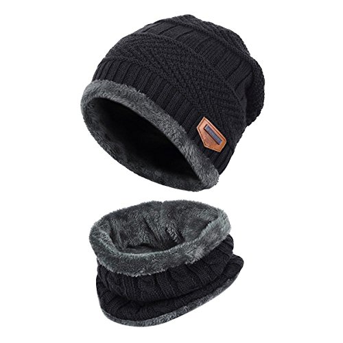 Kuyou Kinder Mütze Schal Jungen Mädchen Winter Hat Schlauchschal Set (Schwarz) von KUYOU