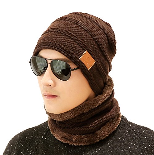 Kuyou Mütze und Schal Set Winter Beanie Mützen Schlauchschal mit Fleecefutter (Kaffee) von KUYOU