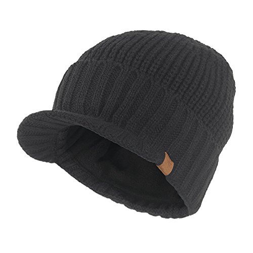 Kuyou Strickmütze mit Schild Herren Winter Visor Beanie Cap (Dunkelgrau) von KUYOU