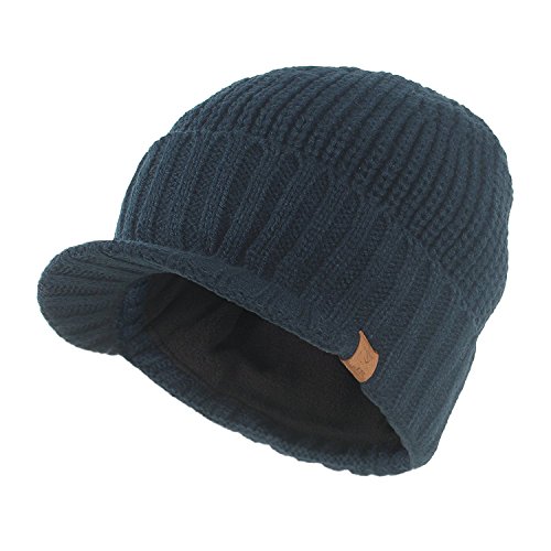 Kuyou Strickmütze mit Schild Herren Winter Visor Beanie Cap (Navy blau) von KUYOU