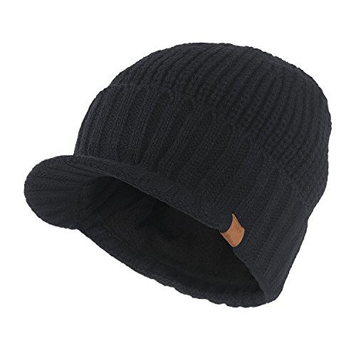 Kuyou Strickmütze mit Schild Herren Winter Visor Beanie Cap, Schwarz, Einheitsgröße von KUYOU