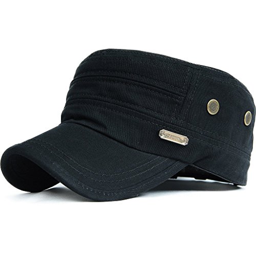 Kuyou Unisex Army Military Flat Cap Vintage Cotton Baseballmütze Kappe, 002Schwarz, Einheitsgröße von KUYOU