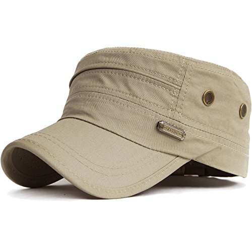 Kuyou Unisex Army Military Flat Cap Vintage Cotton Baseballmütze Kappe (003Beige) von KUYOU