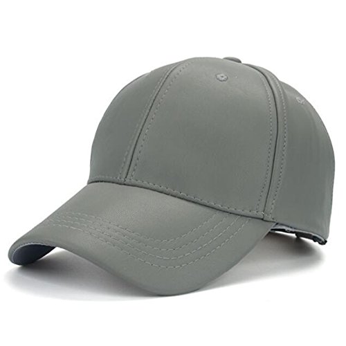 Kuyou Unisex Klassische PU Leder Baseball Cap Sports Outdoor Basecap Kappe (Grau) von KUYOU