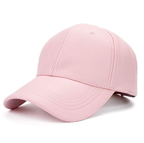 Kuyou Unisex Klassische PU Leder Baseball Cap Sports Outdoor Basecap Kappe (Rosa) von KUYOU