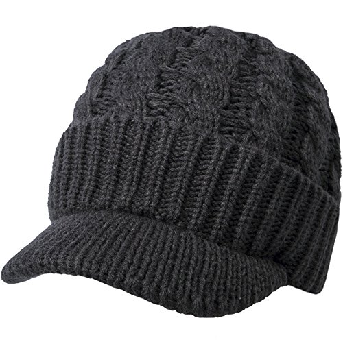 Kuyou Unisex Strickmütze Beanie Cap Winter Kappe Mütze mit Schirm, Dunkelgrau, Einheitsgröße von KUYOU