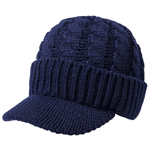 Kuyou Unisex Strickmütze Beanie Cap Winter Kappe Mütze mit Schirm (Navy) von KUYOU