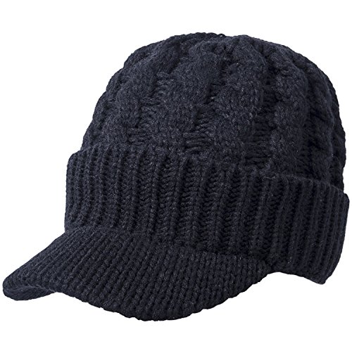 Kuyou Unisex Strickmütze Beanie Cap Winter Kappe Mütze mit Schirm (Schwarz) von KUYOU