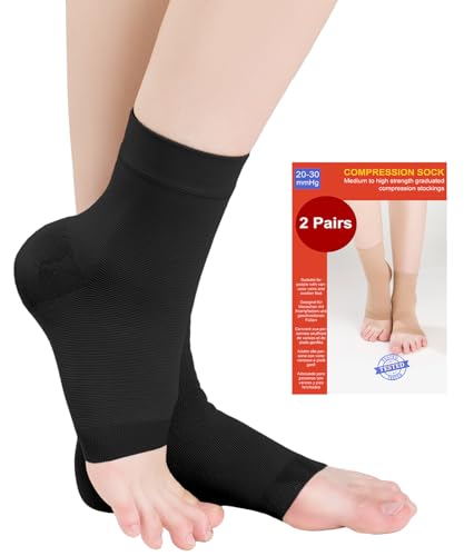 2 Paar Knöchel Medizinische Kompressionsstrümpfe Herren & Damen 20-30mmhg, Stützstrümpfe Kompressionssocken für Schwellung Plantarfasziitis Verstauchung Neuropathie Sport (2x Schwarz, S) von Kuzimua