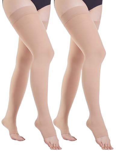 2 Paar Medizinische Kompressionsstrümpfe Damen & Herren 20-30 mmHg, Klasse 2, Abgestufte Unterstützung Lange Stützstrümpfe Kompressionssocken für Krampfadern Ödeme Flug (2x Beige, S) von Kuzimua