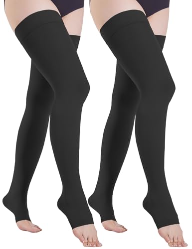 2 Paar Medizinische Kompressionsstrümpfe Damen & Herren 20-30 mmHg, Klasse 2, Abgestufte Unterstützung Lange Stützstrümpfe Kompressionssocken für Krampfadern Ödeme Flug (2x Schwarz, S) von Kuzimua