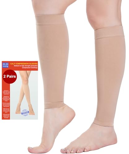 2 Paar Waden Medizinische Kompressionsstrümpfe Damen & Herren 20-30 mmHg, Klasse 2, Wadenstütze Abgestufte Unterstützung Stützstrümpfe für Krampfadern Ödeme Flug Sports (2x Beige, L) von Kuzimua