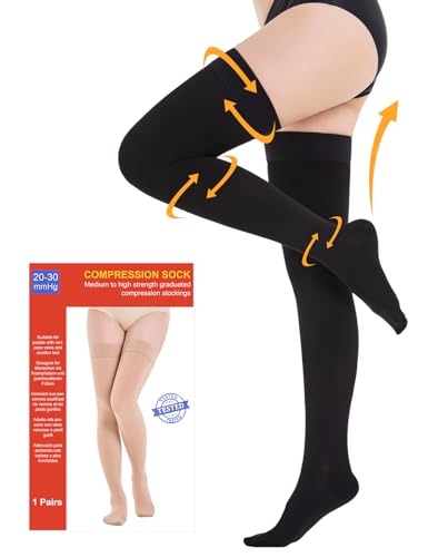 20-30 mmHg Medizinische Kompressionsstrümpfe Damen & Herren Klasse 2, Geschlossene Zehe Lang Stützstrümpfe Thrombosestrümpfe mit Silikonband für Krampfadern Ödeme Flug (Schwarz, M) von Kuzimua