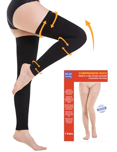 20-30 mmHg Medizinische Kompressionsstrümpfe Damen & Herren Klasse 2, Zehe Lang Stützstrümpfe Thrombosestrümpfe mit Silikonband für Krampfadern Ödeme Flug (Schwarz, S) von Kuzimua