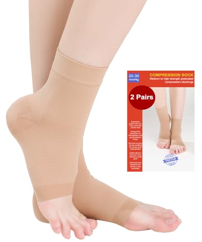 2 Paar Knöchel Medizinische Kompressionsstrümpfe Herren & Damen 20-30mmhg, Stützstrümpfe Kompressionssocken für Schwellung Plantarfasziitis Verstauchung Neuropathie Sport (2x Beige, XXL) von Kuzimua