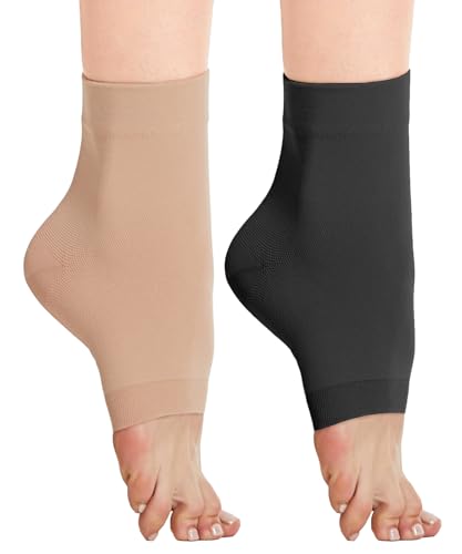 2 Paar Knöchel Medizinische Kompressionsstrümpfe Herren & Damen 20-30mmhg, Stützstrümpfe Kompressionssocken für Schwellung Plantarfasziitis Verstauchung Neuropathie Sport (Schwarz+Beige, XXL) von Kuzimua