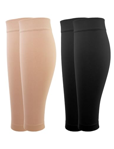 Kuzimua 2 Paar Waden Medizinische Kompressionsstrümpfe Damen & Herren 20-30 mmHg, Klasse 2, Wadenstütze Abgestufte Unterstützung Stützstrümpfe für Krampfadern Ödeme Flug Sports (Schwarz+Beige, S) von Kuzimua