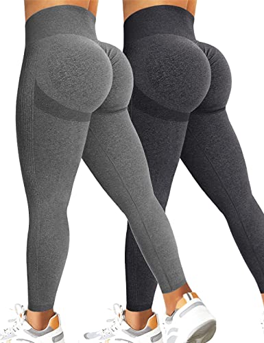 Kuzimua 2er Pack Scrunch Butt Sport Leggings Damen, Push Up High Waist Blickdicht Po Booty Seamless Lang Leggins für Sport Fitnesshose Gym Yoga Alltag (L, B05 Dunkelgrau+Grau) von Kuzimua