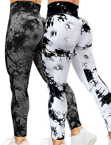 Kuzimua 2er Pack Scrunch Butt Sport Leggings Damen, Push Up High Waist Blickdicht Po Booty Seamless Lang Leggins für Sport Fitnesshose Gym Yoga Alltag (S, A03 Schwarz+Weiß) von Kuzimua