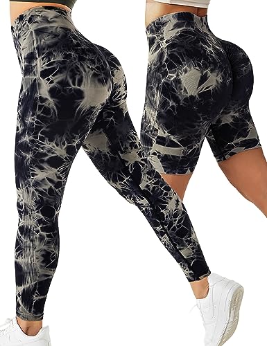 Kuzimua 2er Pack Scrunch Butt Sport Leggings Damen Lang&Shorts, Push Up High Waist Blickdicht Po Booty Seamless Leggins für Sport Fitnesshose Gym Yoga Alltag (L, A01-2x Schwarz&Grau) von Kuzimua