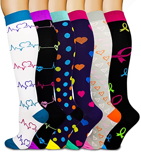 Kuzimua 6 Paar Kompressionsstrümpfe Kniestrümpfe Stützstrümpfe Laufsocken für Damen & Herren, Sport, Laufen, Flug, Reisen, Schwangerschaft, Medizinische Kompressionssocken (M, Mischen 01) von Kuzimua