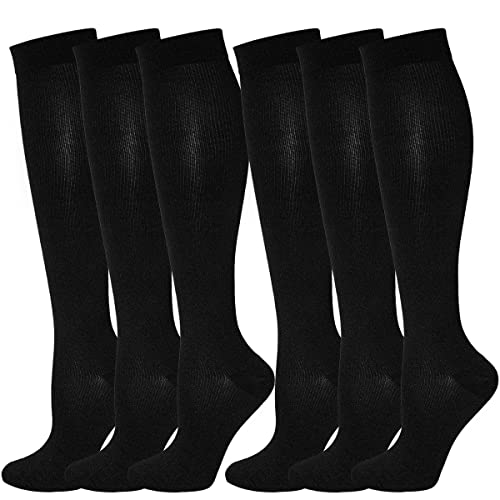 Kuzimua 6 Paar Kompressionsstrümpfe Kniestrümpfe Stützstrümpfe Laufsocken für Damen & Herren, Sport, Laufen, Flug, Reisen, Schwangerschaft, Medizinische Kompressionssocken (L, Schwarz) von Kuzimua