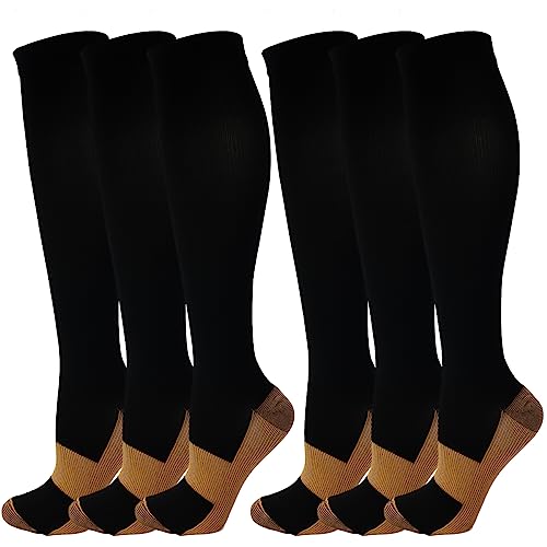 Kuzimua 6 Paar Kompressionsstrümpfe Kniestrümpfe Stützstrümpfe Laufsocken für Damen & Herren, Sport, Laufen, Flug, Reisen, Schwangerschaft, Medizinische Kompressionssocken (M, Schwarz&Braun) von Kuzimua