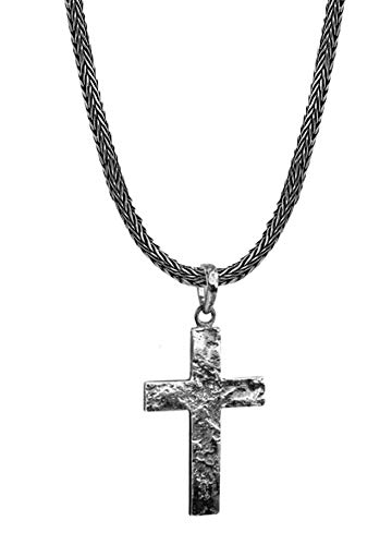 KUZZOI Herren Silber-Halskette mit Kreuz-Anhänger, 925er Sterling Silber oxidiert, Länge 50cm, Königskette Herrenkette mit Anhänger, massiv und handgearbeitet, ZOI-018 von Kuzzoi