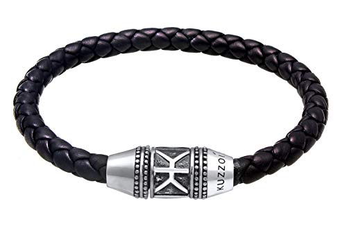 Kuzzoi „Buddha“ Herren Lederarmband in schwarz geflochten, Armband für den Mann mit Magnet-Verschluss aus 925 Sterling Silber, 29 mm breit, Länge 19-23cm, 0201561119_23 von Kuzzoi